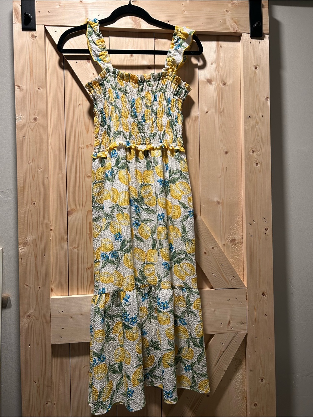 Chenault Yellow Lemon-Print Smocked Maxi Dress